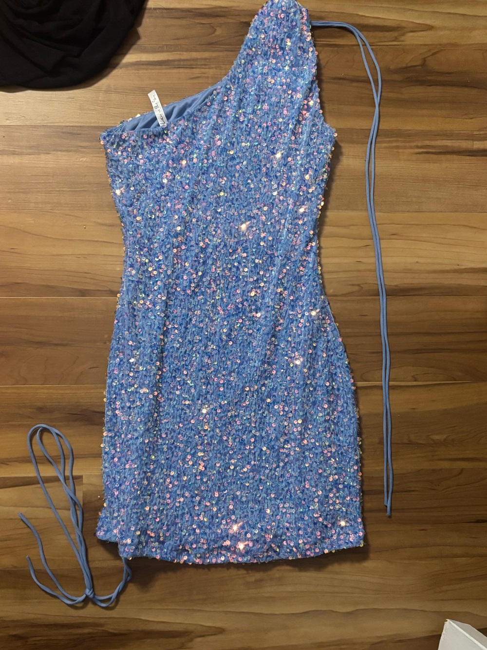 Lucy in the Sky One-Shoulder Sequin Mini Dress in Blue